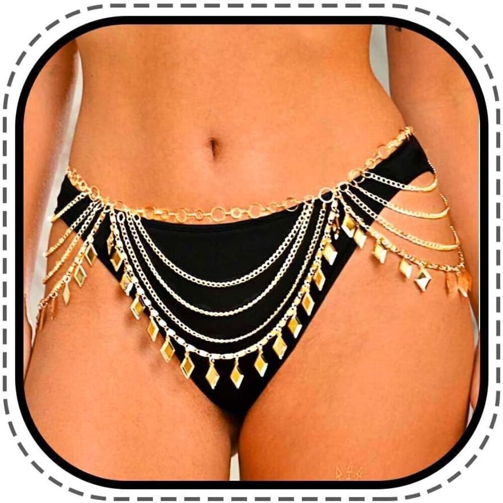 Gold Sequin Body Chain for Women Adjustable Waist Chain Party Jewelry